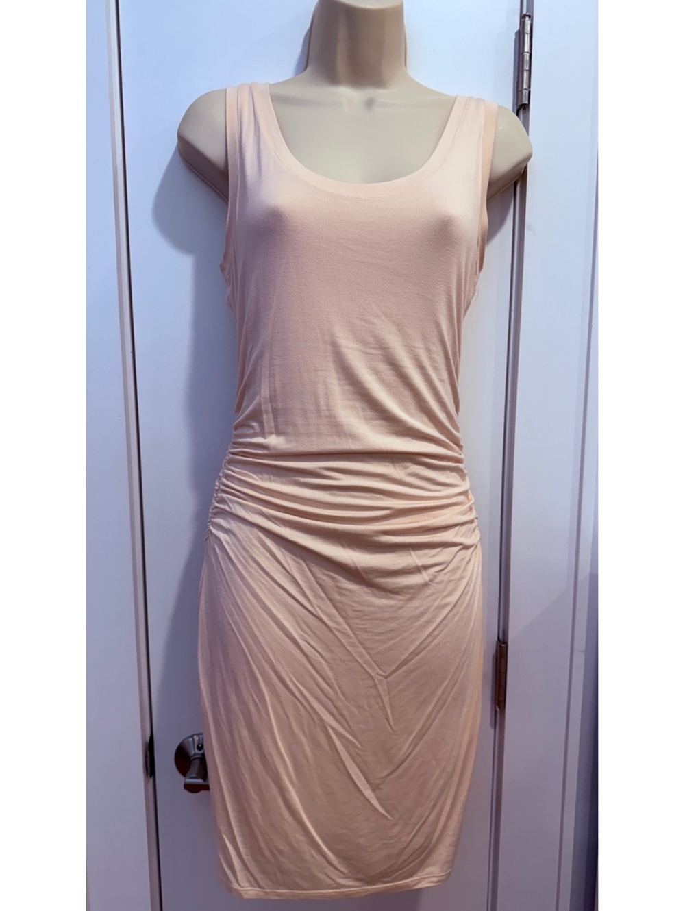 Marciano Sleeveless Ruched Bodycon Dress in Light Peach, Size S